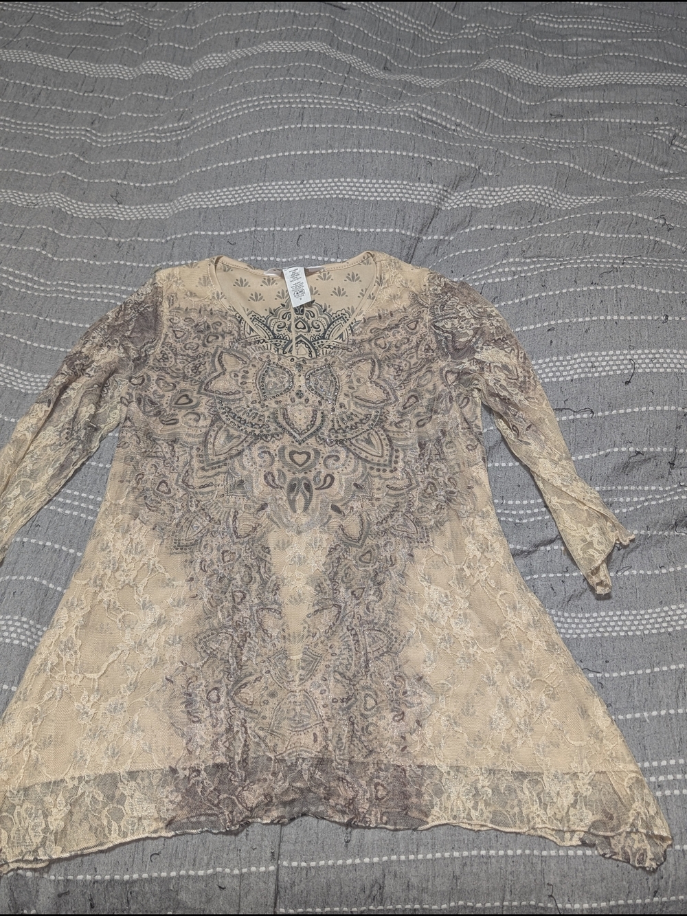 KEREN hart Beige and Gray Printed Sleeveless Top